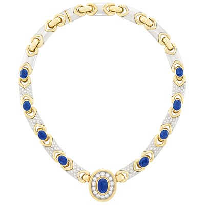 Lot 420 - Two-Color Gold, Sapphire and Diamond Necklace