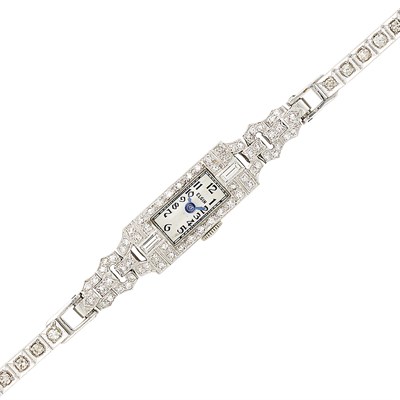 Lot 354 - Art Deco Platinum, White Gold and Diamond Wristwatch, Elgin