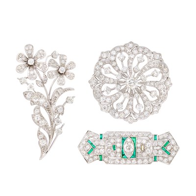 Lot 299 - Three Platinum, White Gold and Diamond Brooches