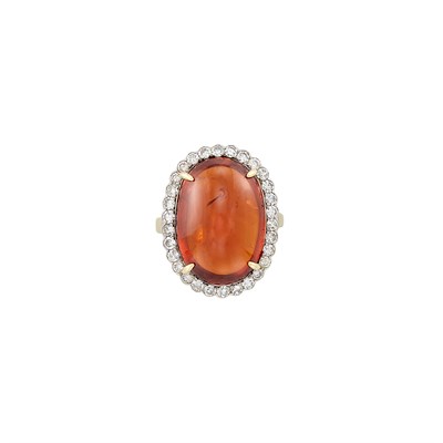 Lot 505 - Gold, Cabochon Spessartite Garnet and Diamond Ring