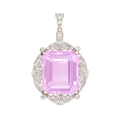 Lot 290 - Platinum, Kunzite and Diamond Pendant