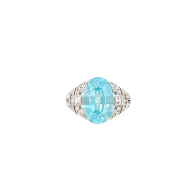 Lot 151 - Platinum, Blue Zircon and Diamond Ring