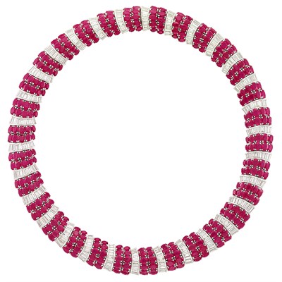 Lot 262 - White Gold, Ruby and Diamond Necklace