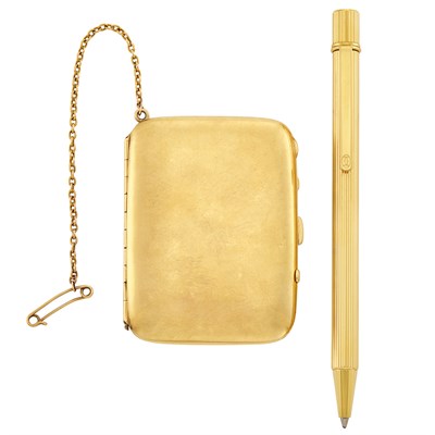 Lot 349 - Gold-Plated Pen, Must De Cartier, and Antique Gold Picture Compact