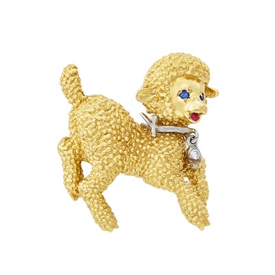 Lot 236 - Two-Color Gold, Diamond and Colored Stone Lamb Brooch
