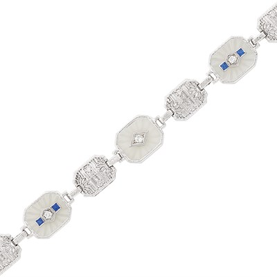Lot 79 - White Gold, Rock Crystal, Diamond and Sapphire Bracelet