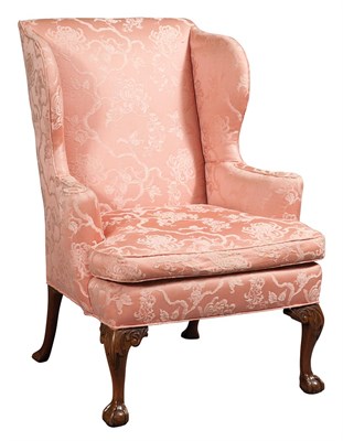 Lot 351 - George II Style Upholstered Walnut Wing Chair