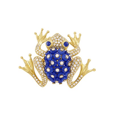 Lot 94 - Gold, Sapphire and Diamond Frog Clip-Brooch, Giovani