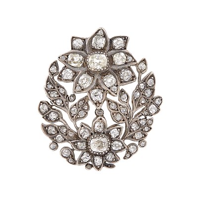 Lot 197 - Antique Silver-Topped Gold and Diamond Flower Brooch