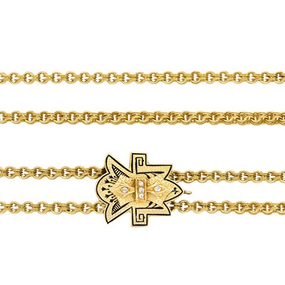 Lot 203 - Long Antique Gold, Diamond and Slide Pendant with Chain