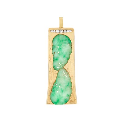 Lot 249 - Gold, Carved Jade and Diamond Pendant, Linda Joslin