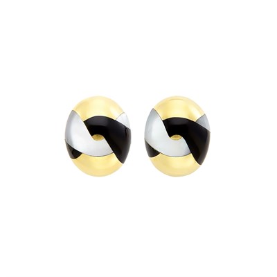 Lot 287 - Pair of Gold, Mother-of-Pearl and Black Jade Earrings, Tiffany & Co.