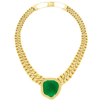 Lot 239 - Gold and Glass Cameo Necklace