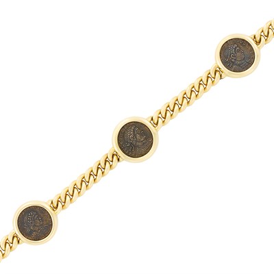 Lot 61 - Pair of Gold Curb Link and Bronze Coin 'Monette Collection' Bracelets/ Choker Combination, Bulgari