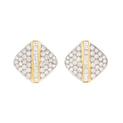 Lot 123 - Pair of Platinum, Gold and Diamond Earclips