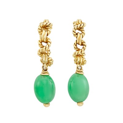 Lot 237 - Pair of Gold and Jade Pendant-Earrings, Tiffany & Co.