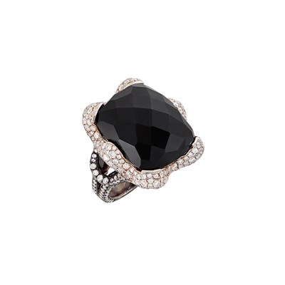 Lot 196 - Rose Gold, Blackened Gold, Black Sapphire and Diamond Ring