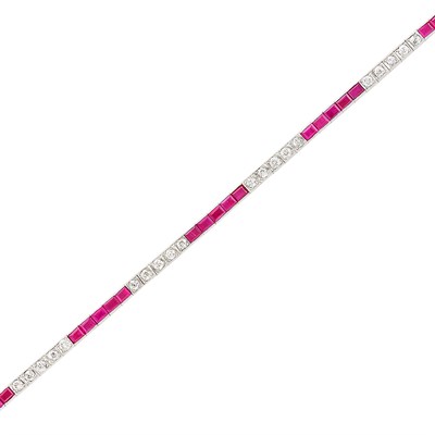 Lot 265 - Platinum, Ruby and Diamond Straightline Bracelet