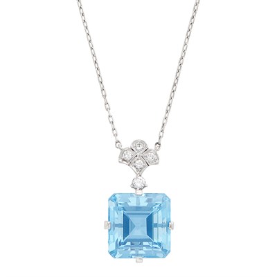 Lot 303 - Platinum, Aquamarine and Diamond Pendant, Tiffany & Co., with Platinum Chain