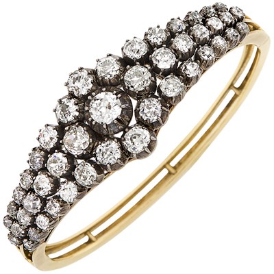 Lot 400 - Antique Gold, Silver and Diamond Bangle Bracelet