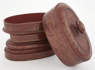 Lot 403 - Pair of Asian Red Lacquered Dragon Decorated...