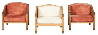 Lot 349 - Set of Three Louis Cane Upholstered Oak and...