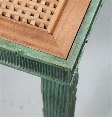 Lot 355 - Louis Cane Patinated-Bronze and Oak Low Table...