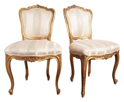 Lot 130 - Pair of Louis XV Style Giltwood Salon Side Chairs