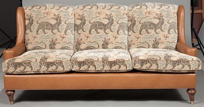 Lot 88 - Chinese Motif Fabric and Leather Three-Seat...