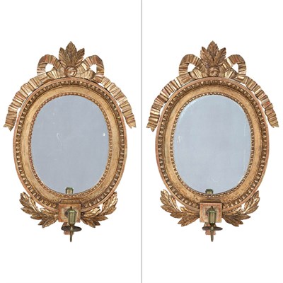 Lot 105 - Pair of Continental Giltwood Girandoles Height...