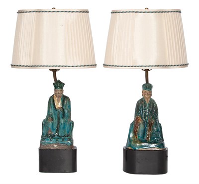 Lot 194 - Pair of Chinese Fahua Glazed Pottery Figures...