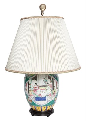 Lot 183 - Chinese Polychrome Decorated Porcelain Lamp...