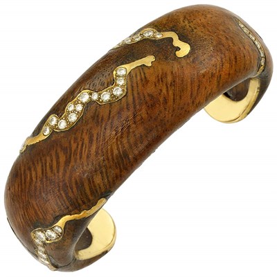 Lot 64 - Wood, Gold and Diamond Bangle Bracelet, by Angela Cummings for Tiffany & Co.