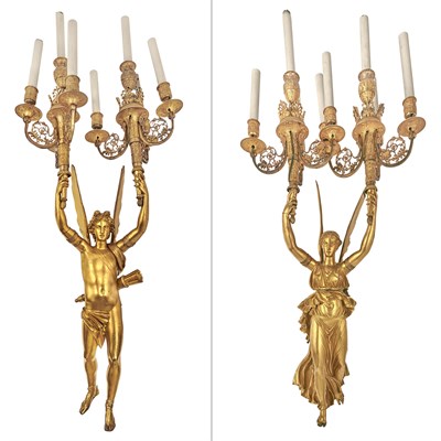 Lot 569 - Pair of Empire Style Eight-Light Wall Lights...