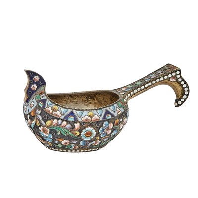 Lot 266 - Russian Silver and Cloisonné Enamel Kovsh...