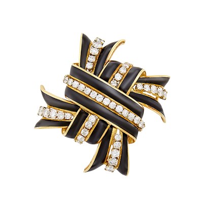 Lot 328 - Gold, Black Enamel and Diamond Clip-Brooch, David Webb
