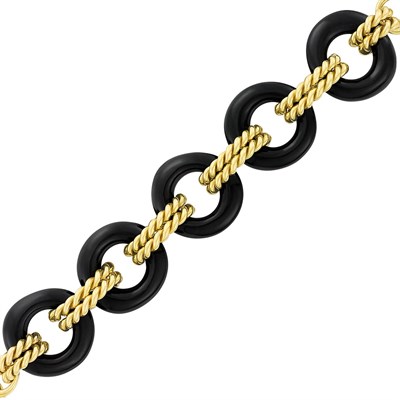 Lot 2 - Gold and Black Onyx Circle Link Toggle Bracelet