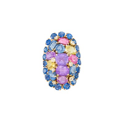 Lot 135 - Gold, Multicolored Sapphire and Diamond Ring