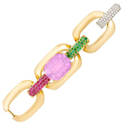 Lot 101 - Gold, Kunzite, Gem-Set and Diamond Bracelet, Aldo Del Noce
