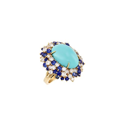 Lot 53 - Gold, Turquoise, Diamond and Sapphire Ring