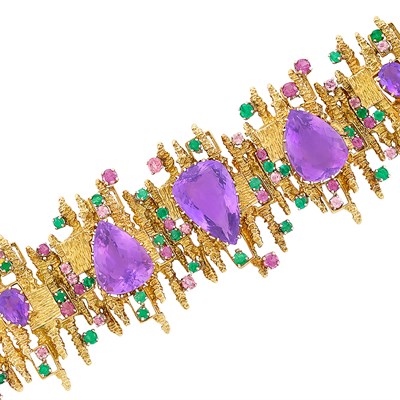 Lot 237 - Gold, Amethyst, Gem-Set and Diamond Cuff Bracelet