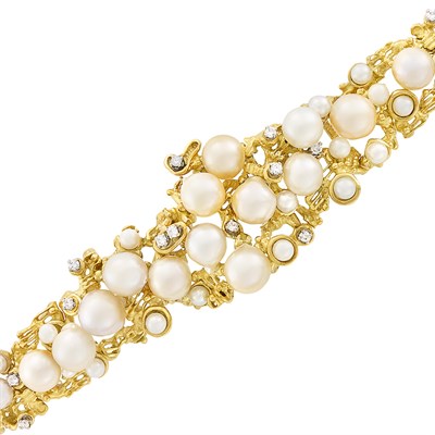 Lot 211 - Gold, Cultured and Semi-Baroque Cultured Pearl and Diamond Bracelet, Peter Lindeman