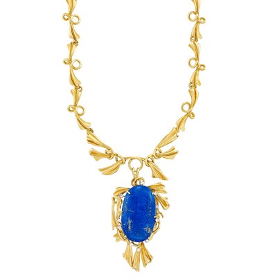 Lot 56 - Gold, Lapis and Diamond Pendant-Brooch Necklace, Peter Lindeman