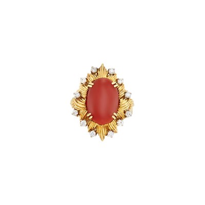 Lot 57 - Gold, Oxblood Coral and Diamond Ring