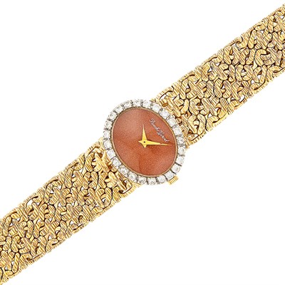 Lot 543 - Gold, Sunstone and Diamond Wristwatch, Bueche Girod