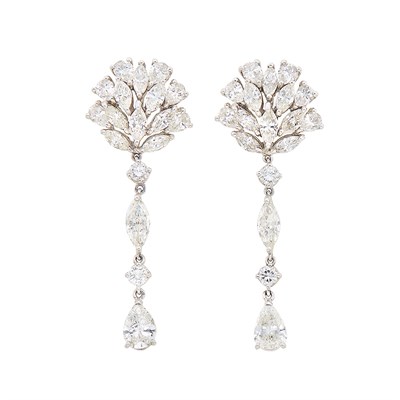 Lot 309 - Pair of Platinum and Diamond Pendant-Earrings