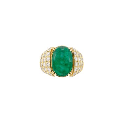 Lot 202 - Gold, Cabochon Emerald and Diamond Ring, David Webb
