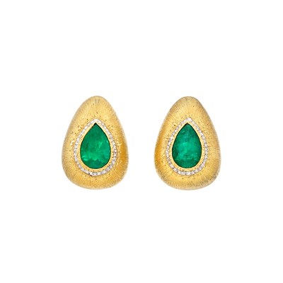 Lot 235 - Pair of Two-Color Gold and Emerald Earrings, Mario Buccellati