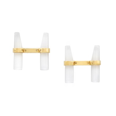 Lot 192 - Pair of Gold and Rock Crystal Cufflinks with Interchangeable Wood and Steel Panels, Cartier