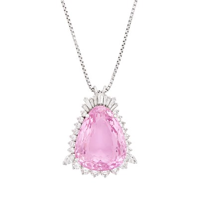 Lot 158 - White Gold, Kunzite and Diamond Pendant with Chain